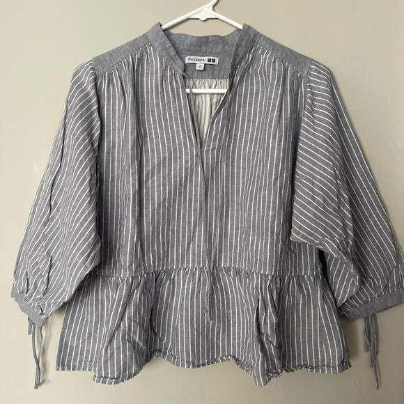 JW Anderson x Uniqlo | Linen Cotton Gray Pinstripe Lightweight Top Prairie - Picture 2 of 6